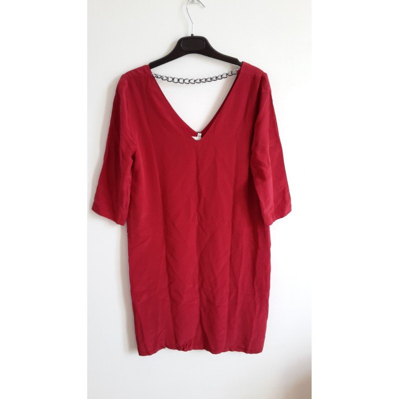 Bel Air Robe Solveig rouge carmin en soie doublee chainette dans le dos T. 38 FR T. 2v
