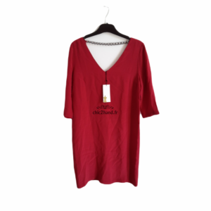 Bel Air – Robe Solveig rouge carmin en soie doublé chaînette dans le dos