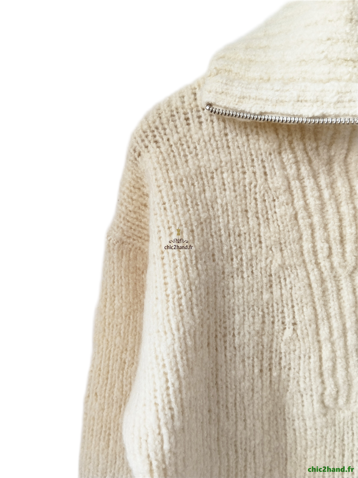 Pull Oversize col zippé 88% laine comptoir des cotonniers S NEUF blanc écru – Image 4