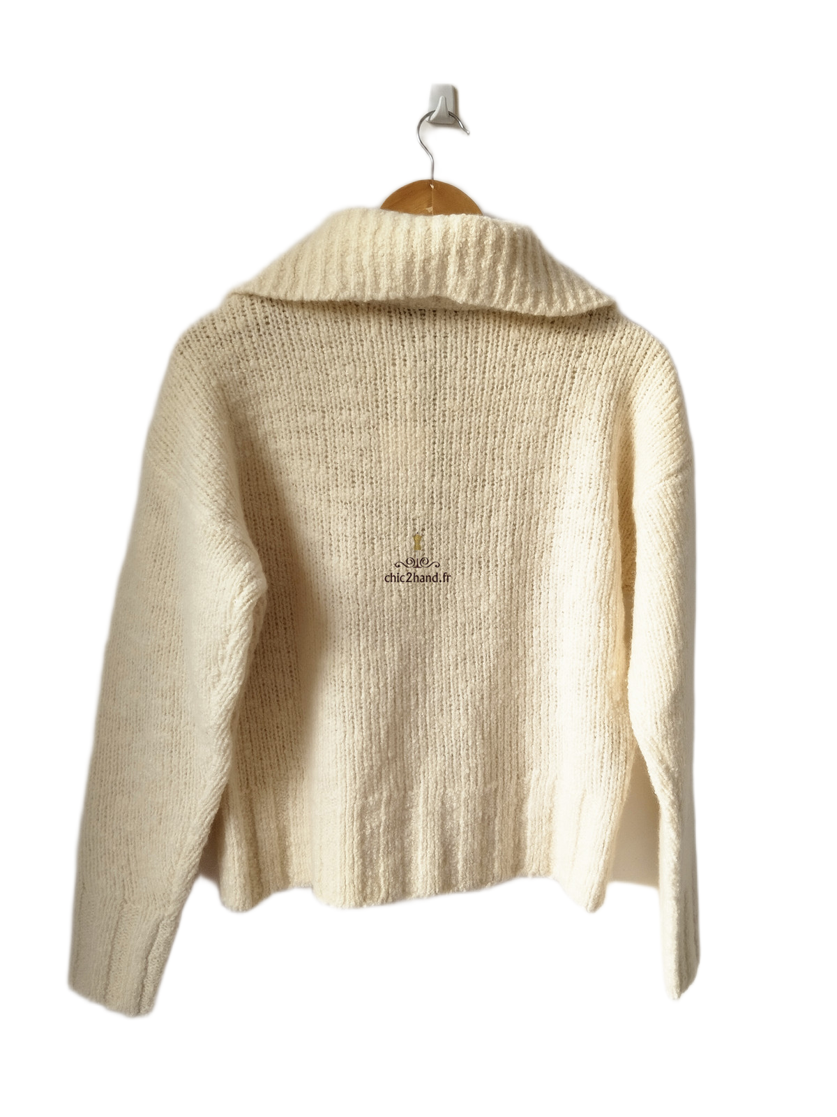 Pull Oversize col zippé 88% laine comptoir des cotonniers S NEUF blanc écru – Image 8