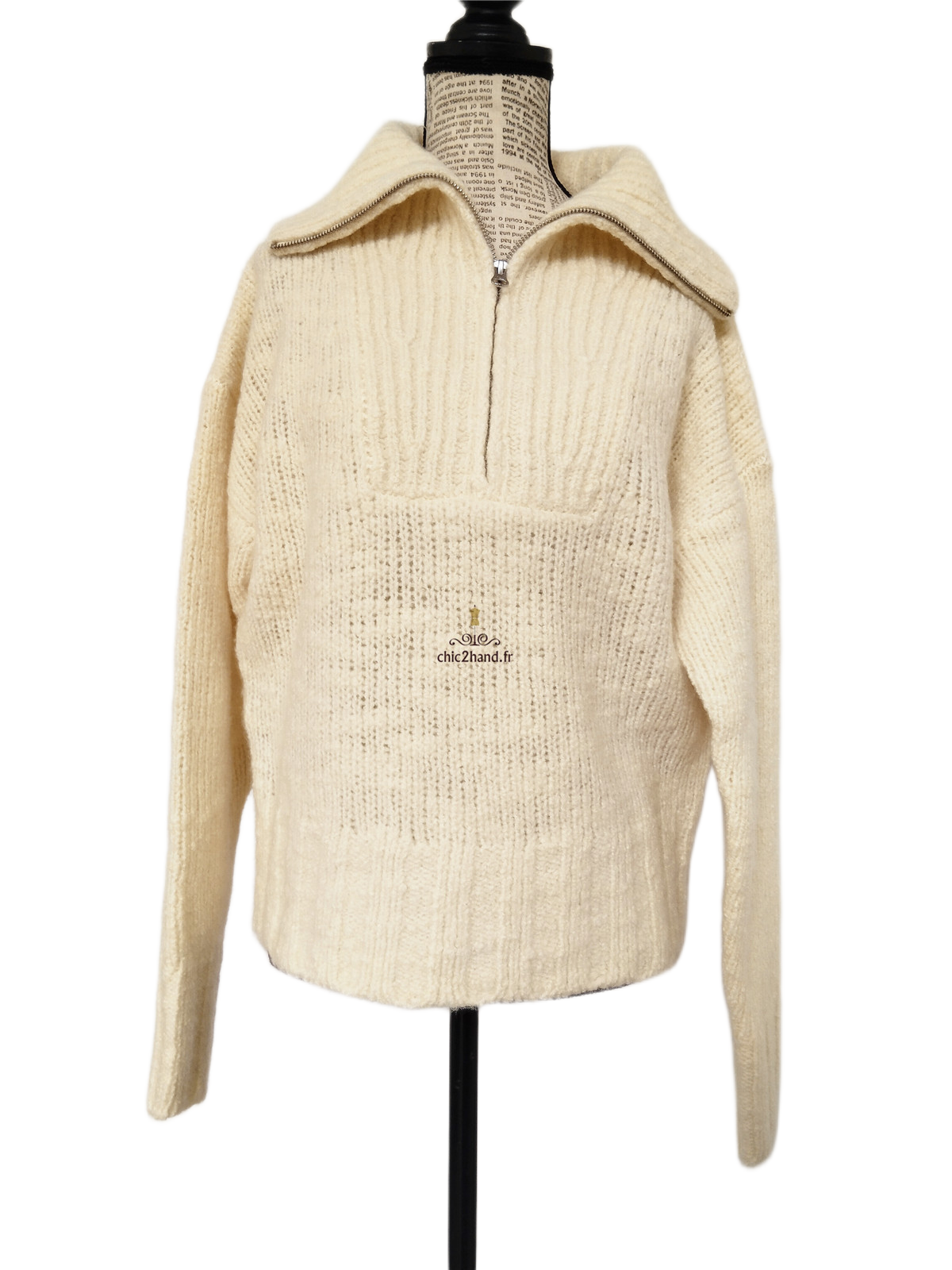 Pull Oversize col zippé 88% laine comptoir des cotonniers S NEUF blanc écru – Image 9