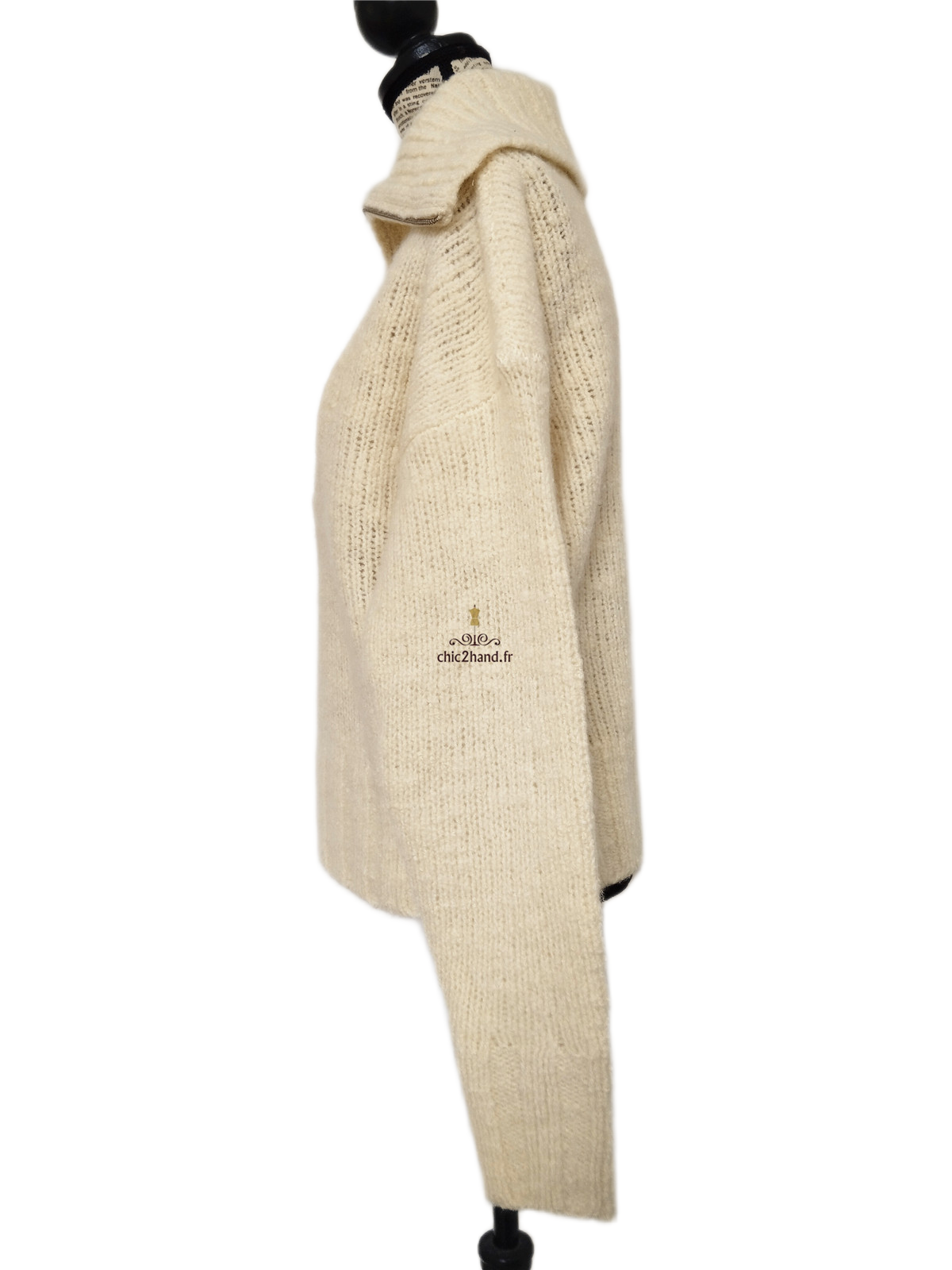 Pull Oversize col zippé 88% laine comptoir des cotonniers S NEUF blanc écru – Image 10