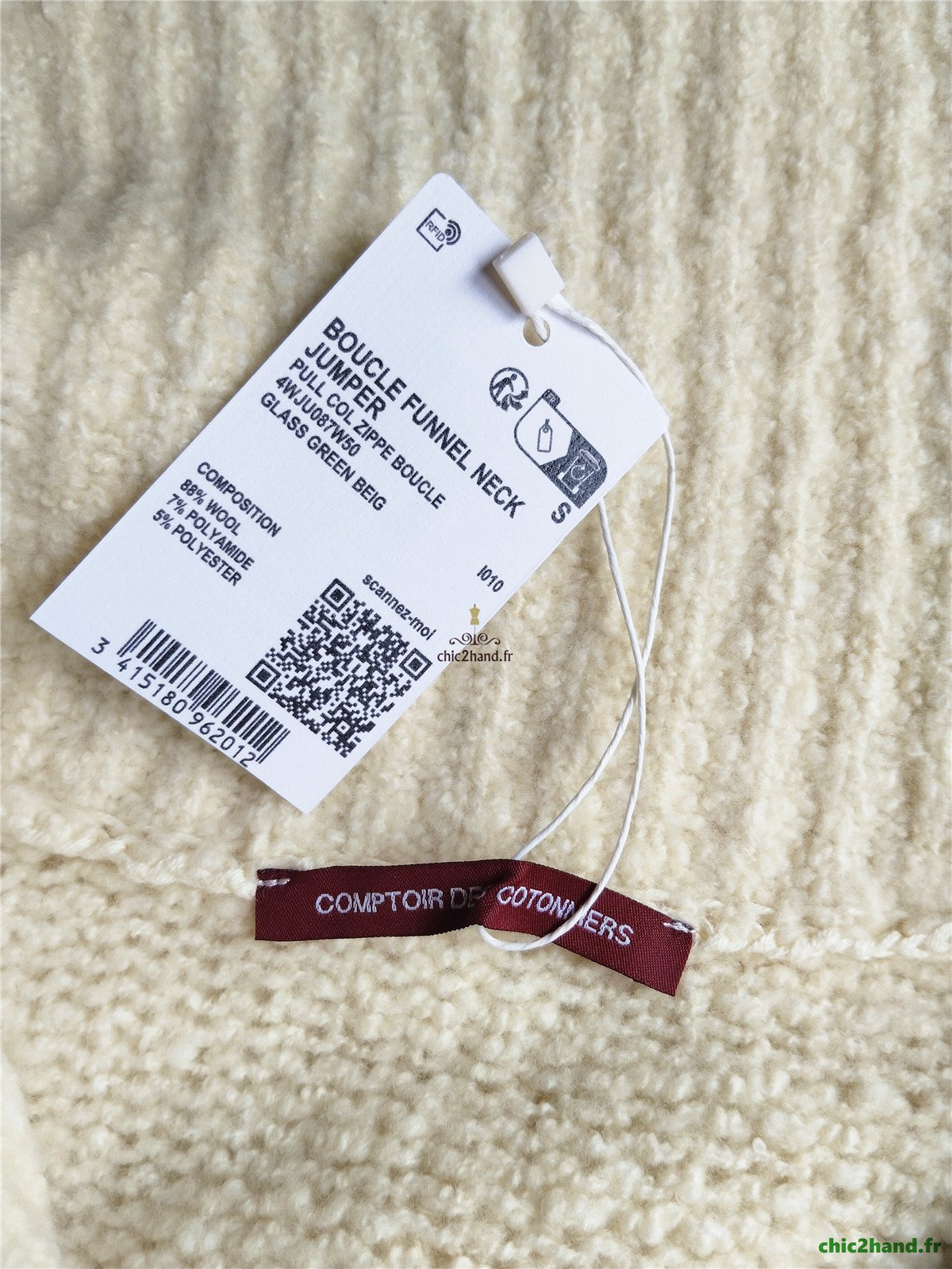 Pull Oversize col zippé 88% laine comptoir des cotonniers S NEUF blanc écru – Image 13