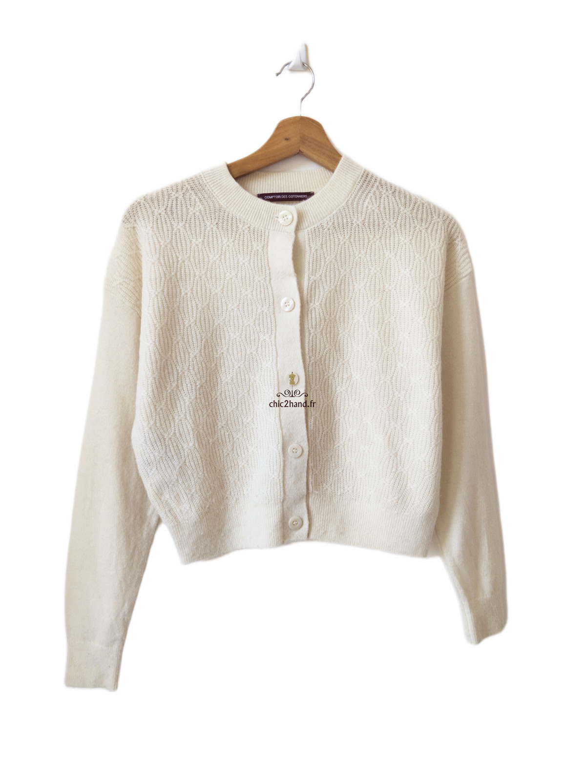 Gilet cargidan ajouré doudou laine Comptoir Des Cotonniers 13146 blanc crème XS NEUF