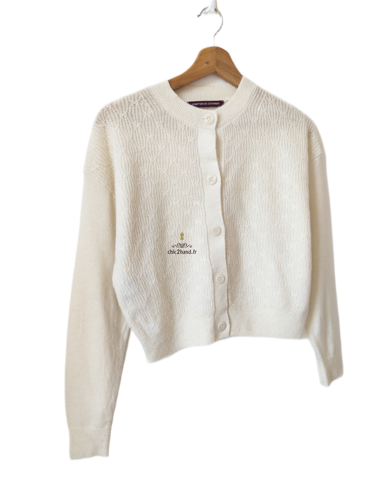 Gilet cargidan ajouré doudou laine Comptoir Des Cotonniers 13146 blanc crème XS NEUF – Image 2
