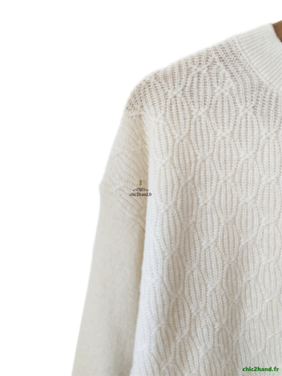 Gilet cargidan ajouré doudou laine Comptoir Des Cotonniers 13146 blanc crème XS NEUF – Image 3