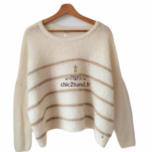 Pull oversize doudou Des Petits Hauts achiko blanc doré super kid mohair T1 TBE