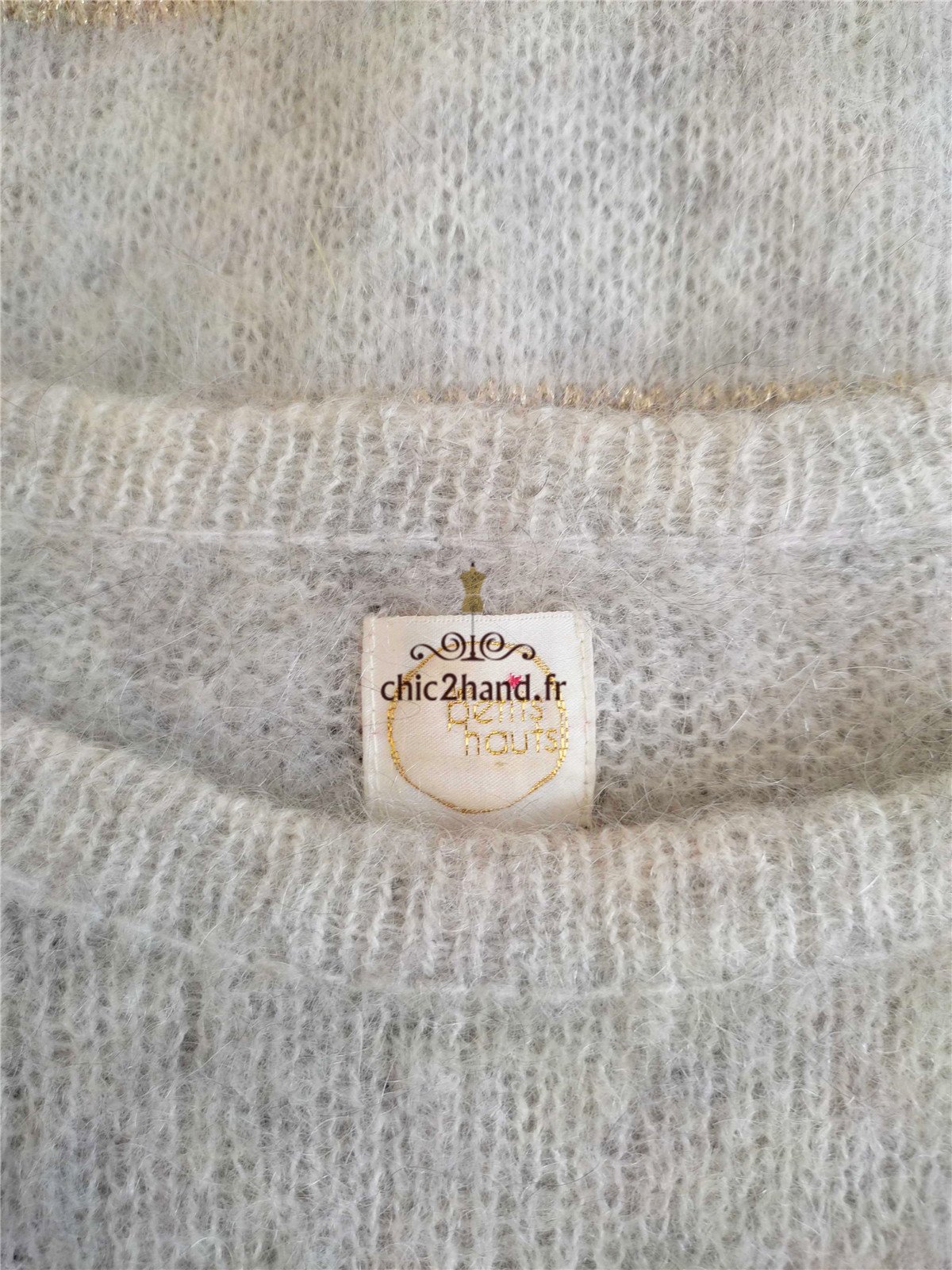 Pull oversize doudou Des Petits Hauts achiko gris clair doré super kid mohair T0 NEUF – Image 2