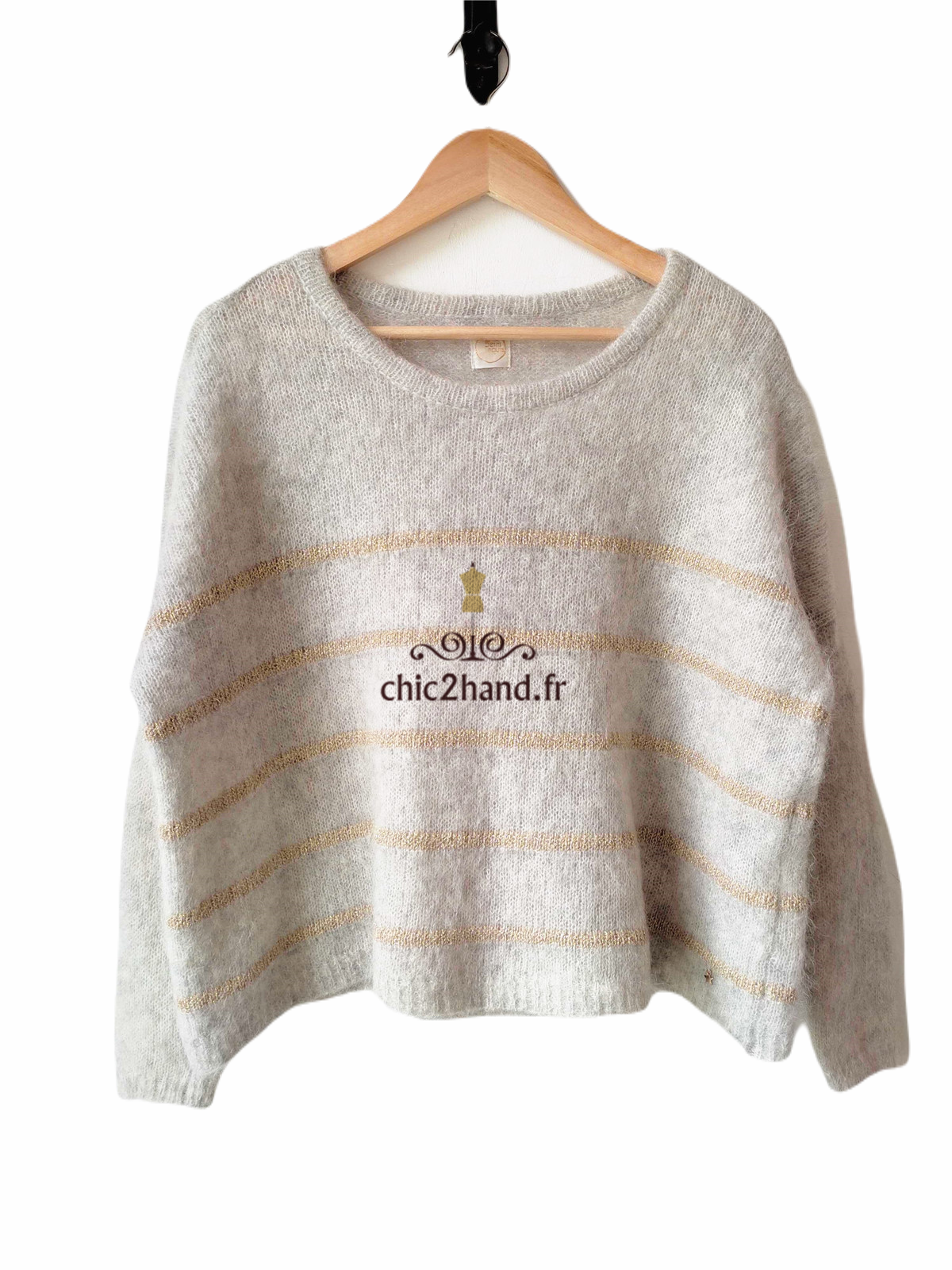 Pull oversize doudou Des Petits Hauts achiko gris clair doré super kid mohair T0 NEUF – Image 4