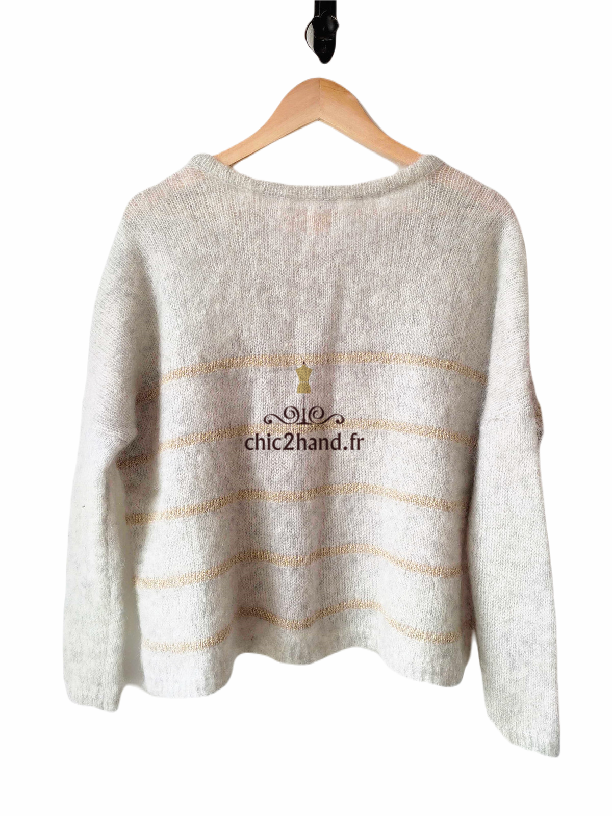 Pull oversize doudou Des Petits Hauts achiko gris clair doré super kid mohair T0 NEUF – Image 5