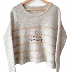 Pull oversize doudou Des Petits Hauts achiko gris clair doré super kid mohair T1 TBE