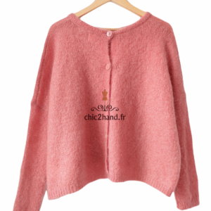 Gilet cardigan oversize doudou Des Petits Hauts achilou super kid mohair T0 tbe rose