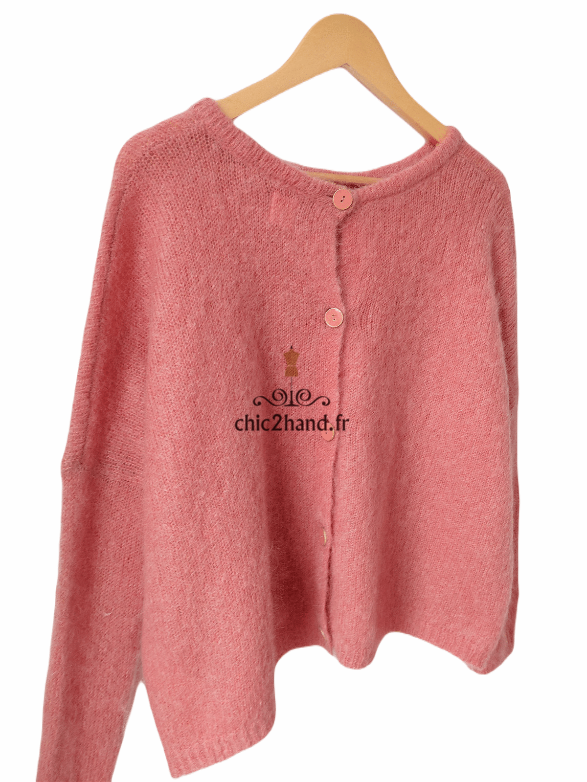 Gilet cardigan oversize doudou Des Petits Hauts achilou super kid mohair T0 tbe rose – Image 5