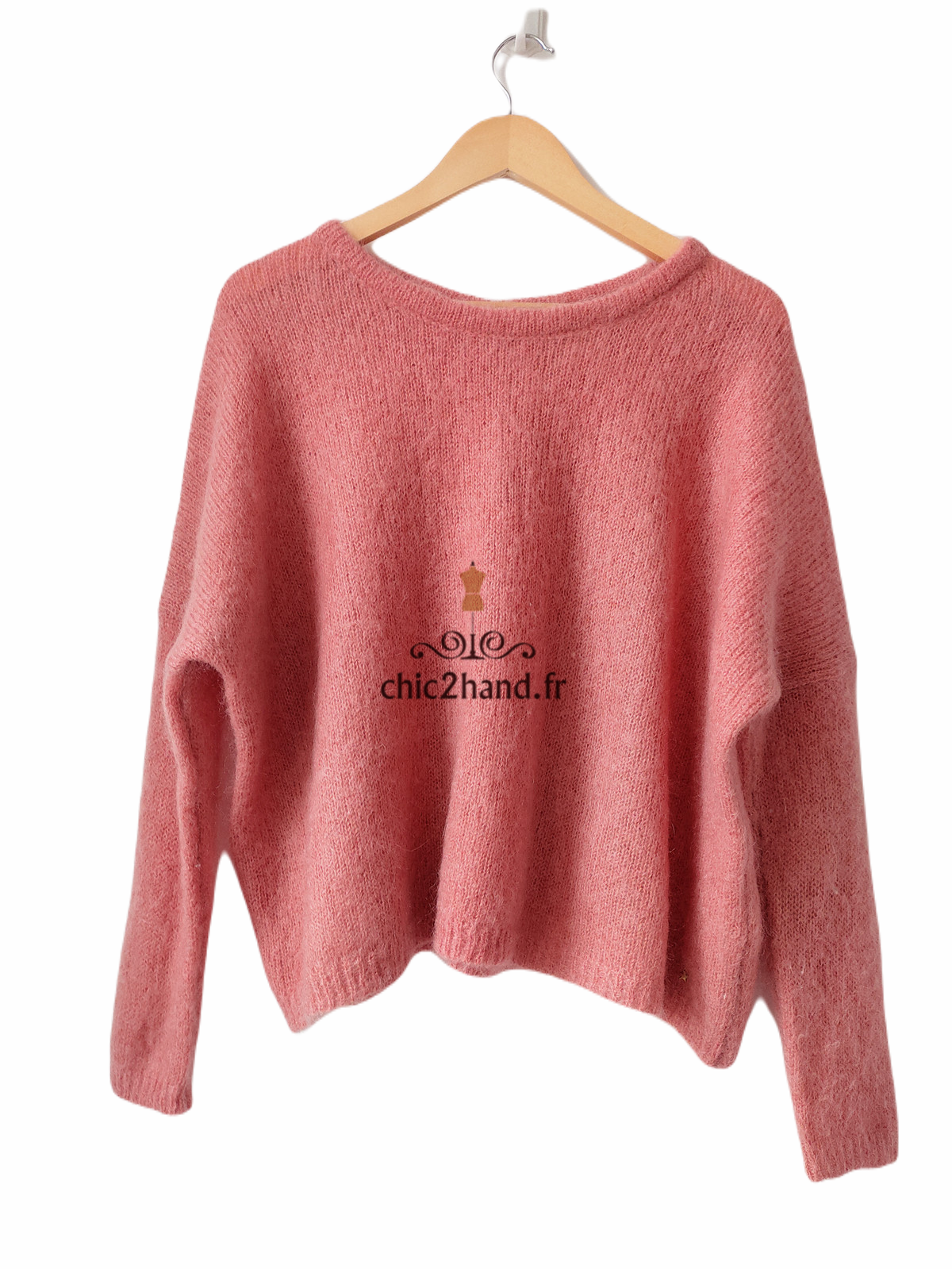 Gilet cardigan oversize doudou Des Petits Hauts achilou super kid mohair T0 tbe rose – Image 2
