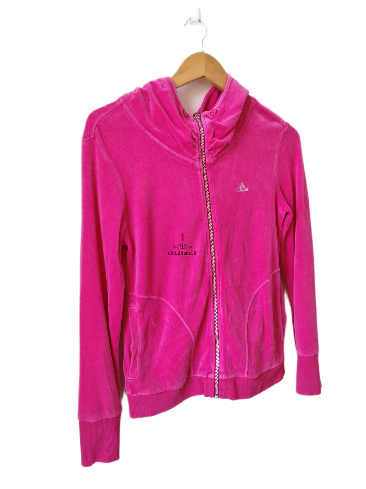 Sweat cardigan avec capuche doudou Adidas S rose TBE – Image 3