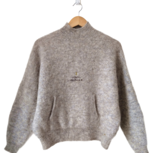 Pull oversize doudou laine mohair Des Petits Hauts Aleonie gris taupe T2 Neuf