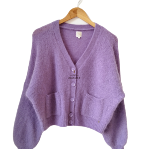Gilet cardigan doudou Des Petits Hauts Alouise laine alpaga T1 violet mauve NEUF