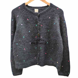 Gilet cardigan doudou oversize Des Petits Hauts amadeus kid mohair T3 TBE bleu marine