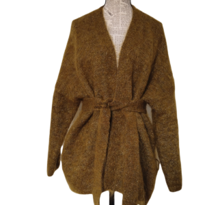 Gilet cardigan oversize doudou Des Petits Hauts Amily super kid mohair T0 ocre doré NEUF