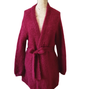 Gilet cardigan oversize doudou ceinturé Des Petits Hauts Anatole kid mohair T0 rose violet NEUF