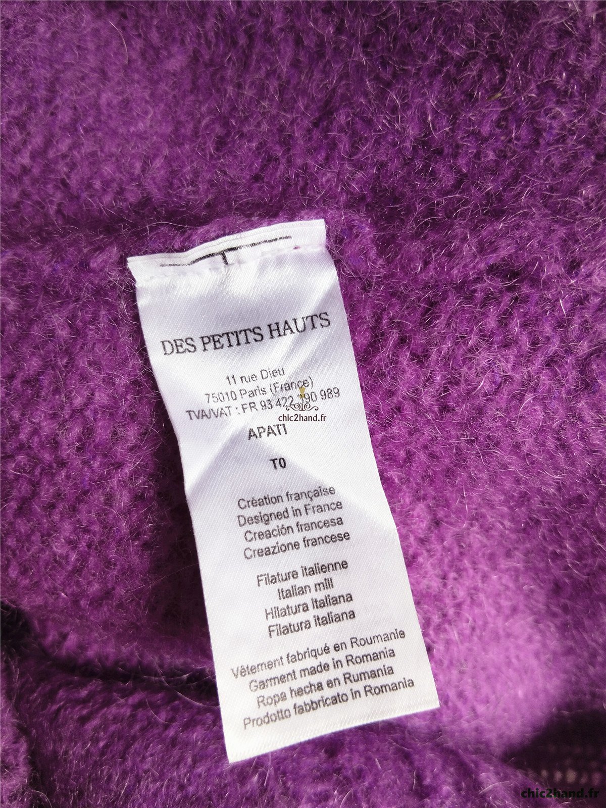 Pull doudou Des Petits Hauts laine kid mohair violet T0 apati TBE – Image 10