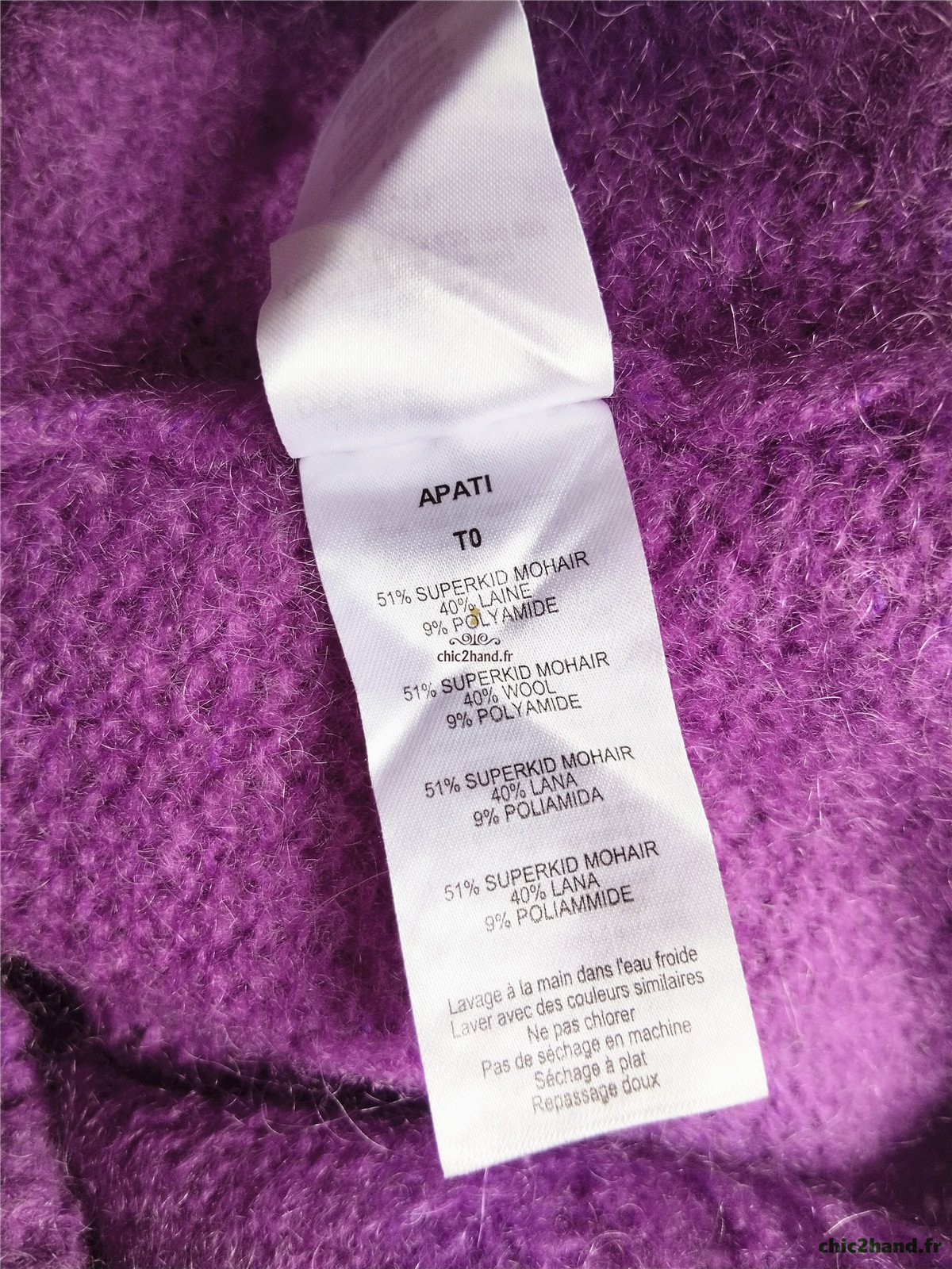 Pull doudou Des Petits Hauts laine kid mohair violet T0 apati TBE – Image 9