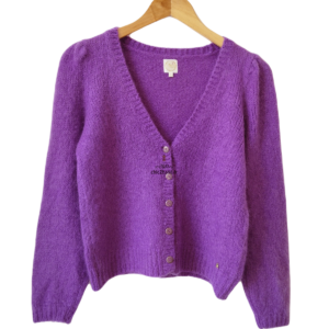 Gilet cardigan doudou Des Petits Hauts Apolin super kid mohair laine T1 violet NEUF