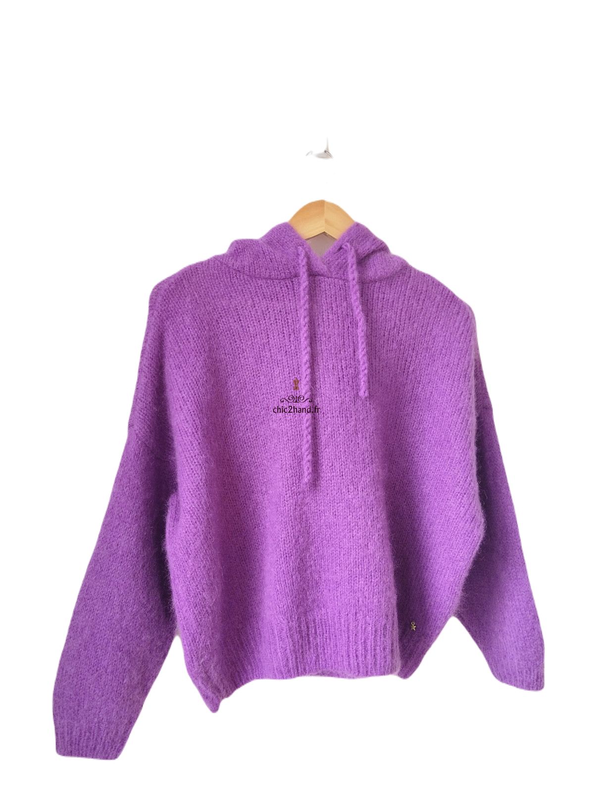 Pull oversize avec capuche violet kid mohair Des Petits Hauts T1 Neuf modèle Apolo – Image 3