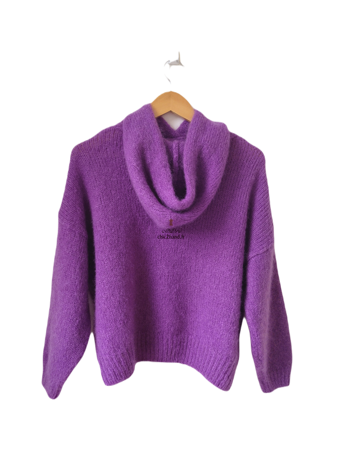 Pull oversize avec capuche violet kid mohair Des Petits Hauts T1 Neuf modèle Apolo – Image 6