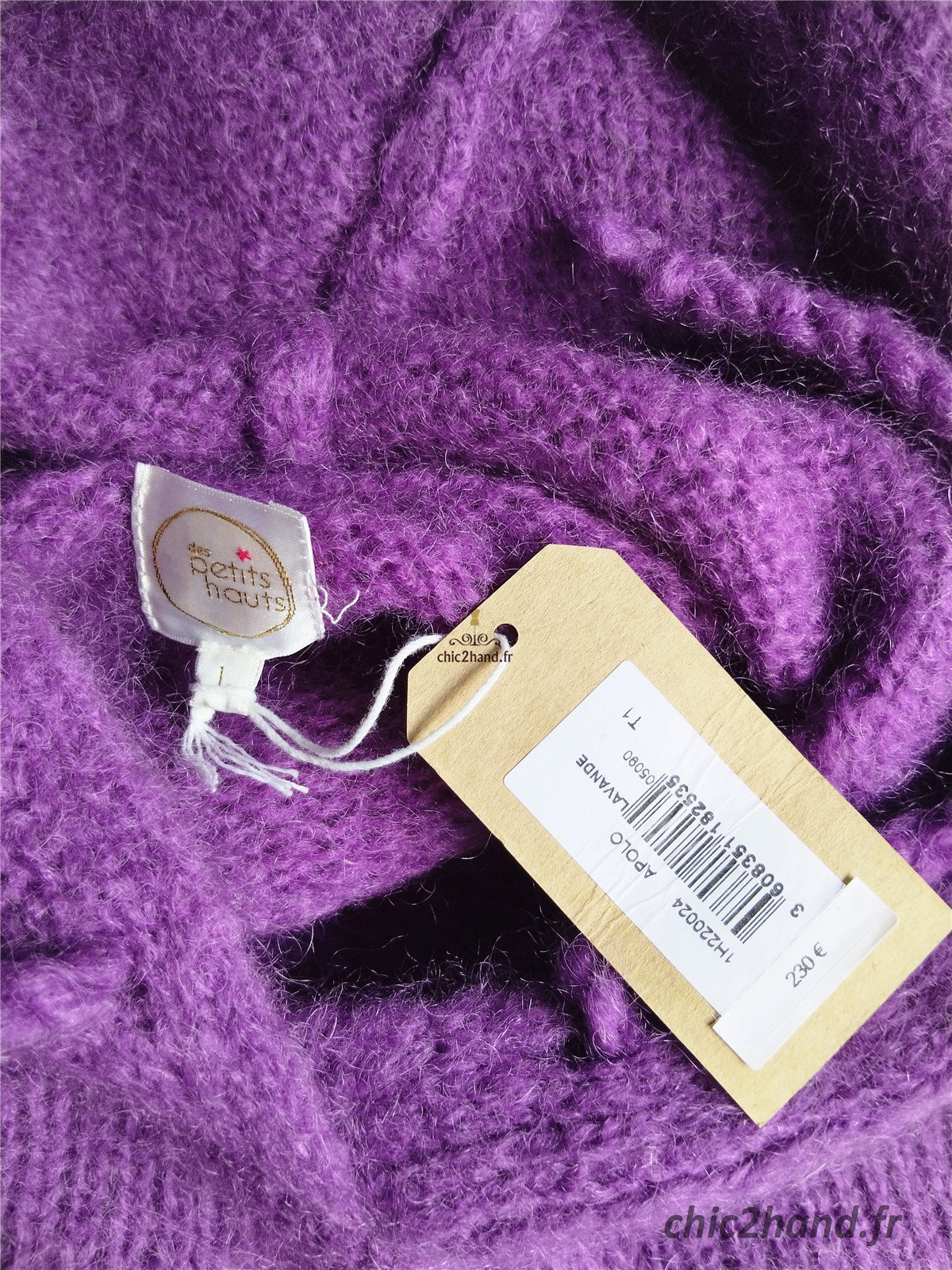 Pull oversize avec capuche violet kid mohair Des Petits Hauts T1 Neuf modèle Apolo – Image 13