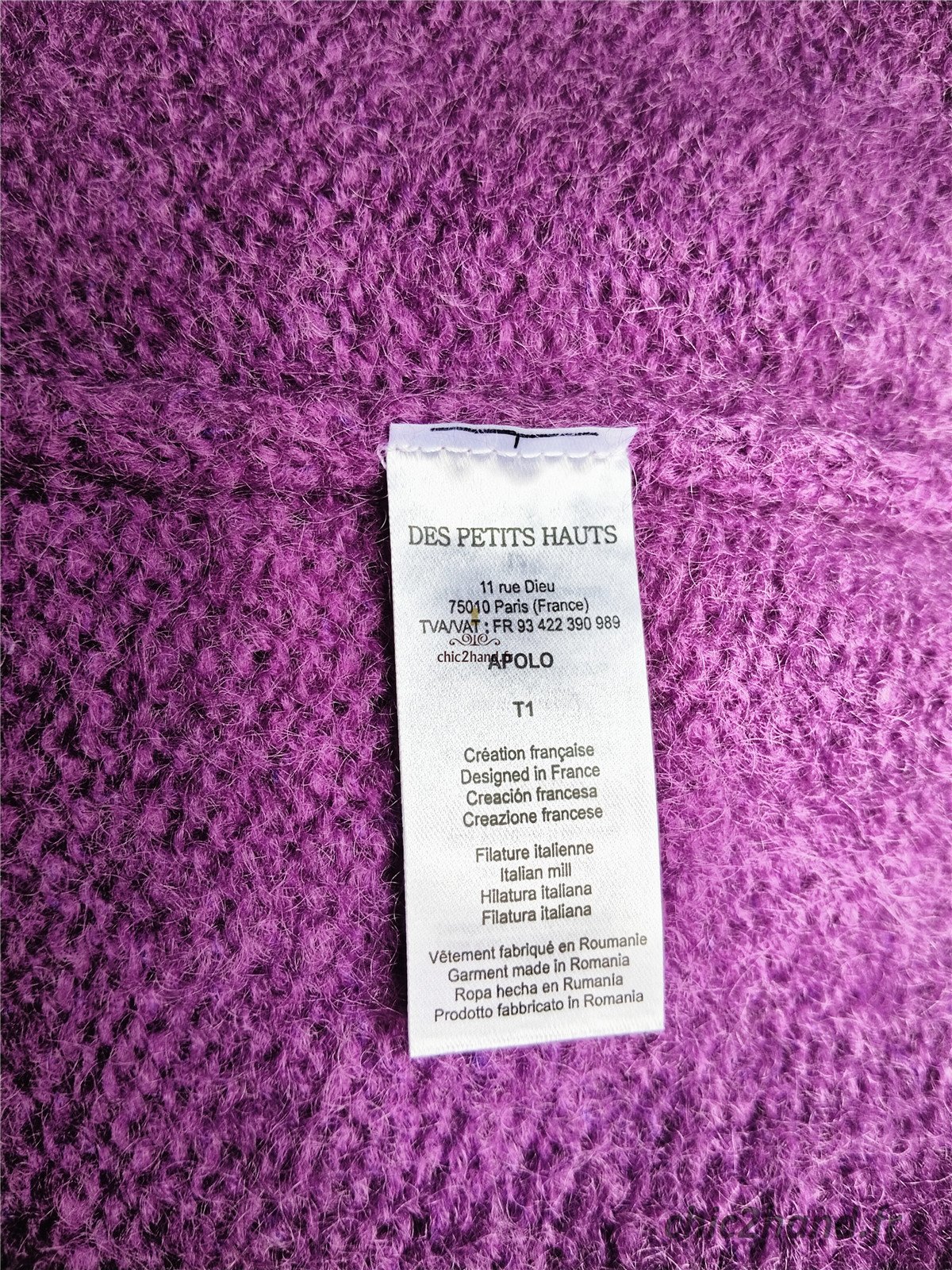 Pull oversize avec capuche violet kid mohair Des Petits Hauts T1 Neuf modèle Apolo – Image 11