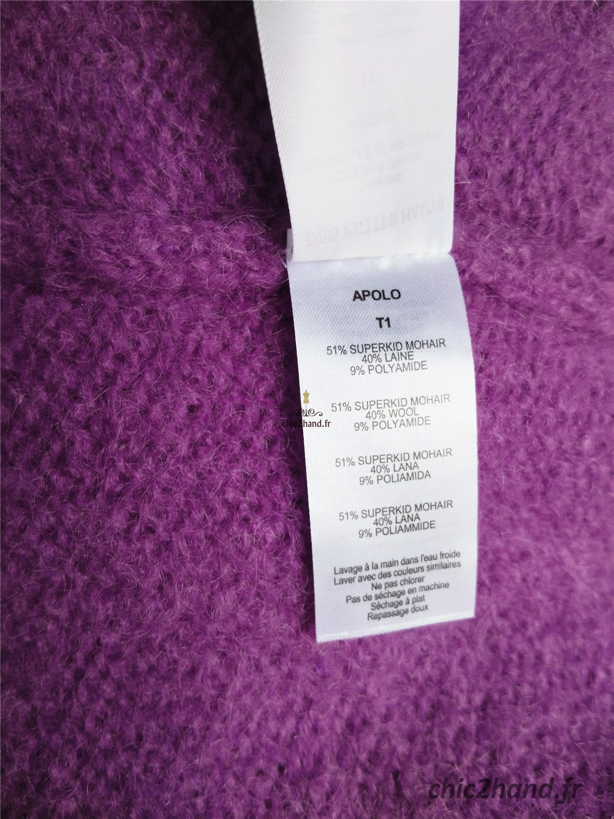 Pull oversize avec capuche violet kid mohair Des Petits Hauts T1 Neuf modèle Apolo – Image 10