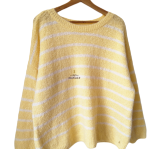 Pull oversize doudou Des Petits Hauts archimede rayures jaune blanc kid mohair T3 NEUF