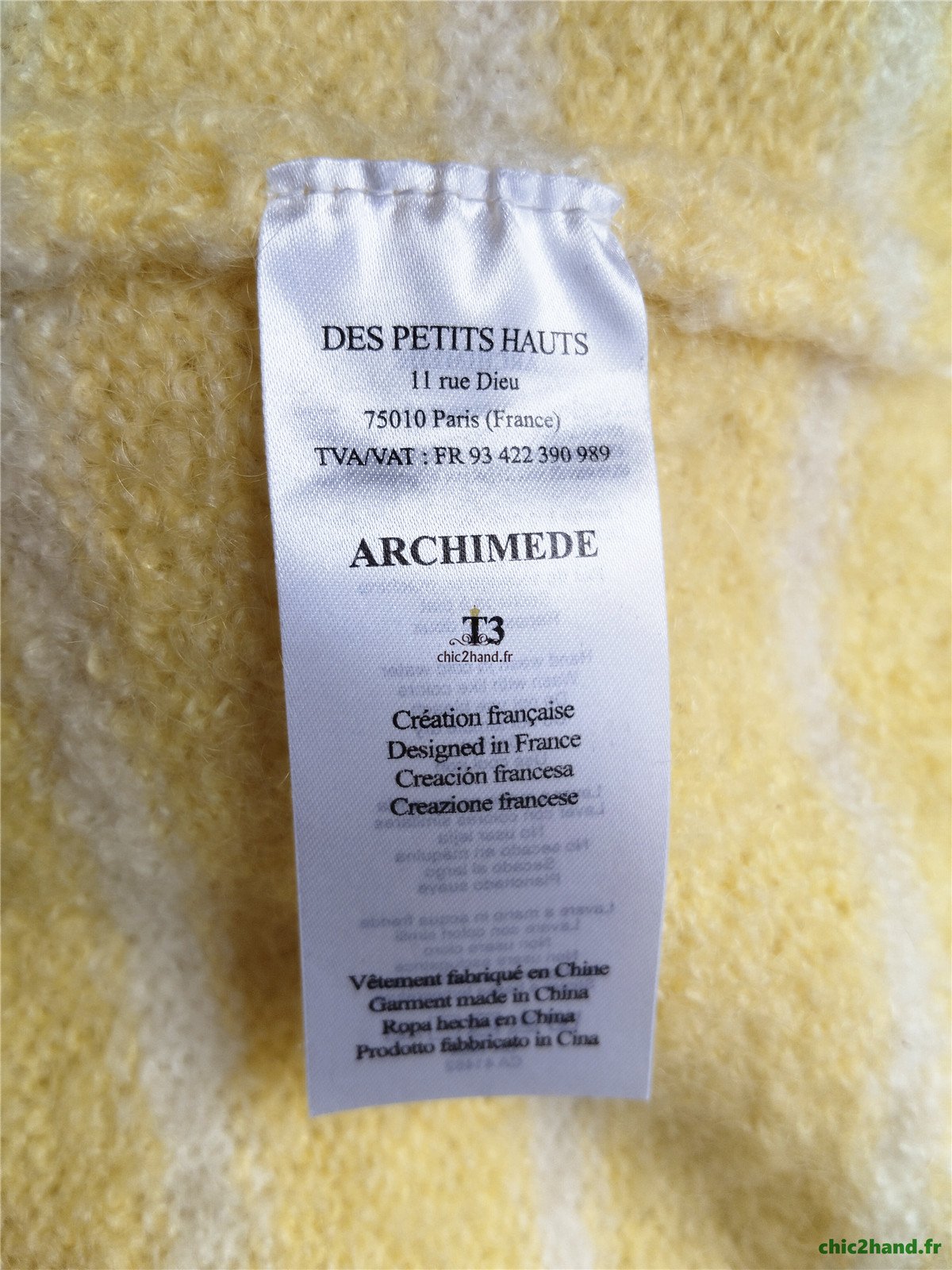 Pull oversize doudou Des Petits Hauts archimede rayures jaune blanc kid mohair T3 NEUF – Image 6