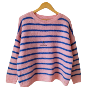 Pull oversize doudou Des Petits Hauts archimede rayures rose bleu kid mohair T0 TBE