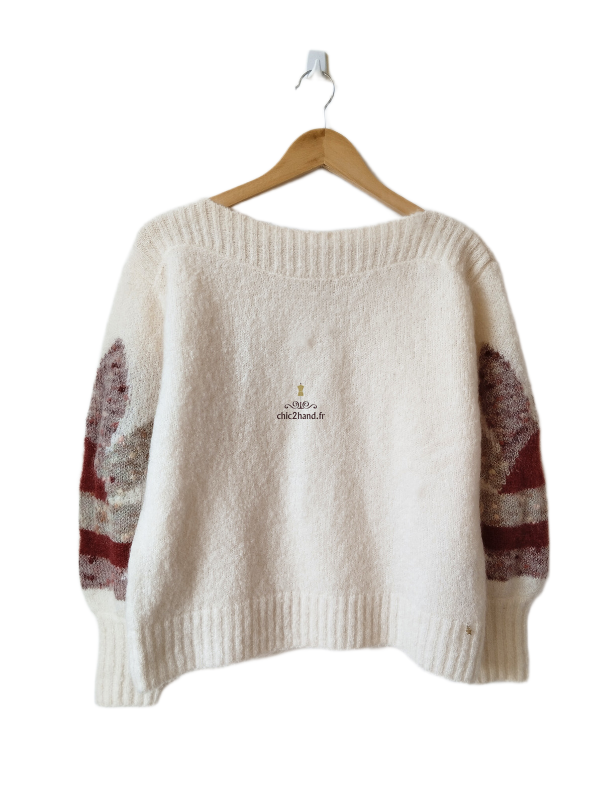 Pull oversize doudou laine mohair Des Petits Hauts Ares blanc fleuri T0 Neuf