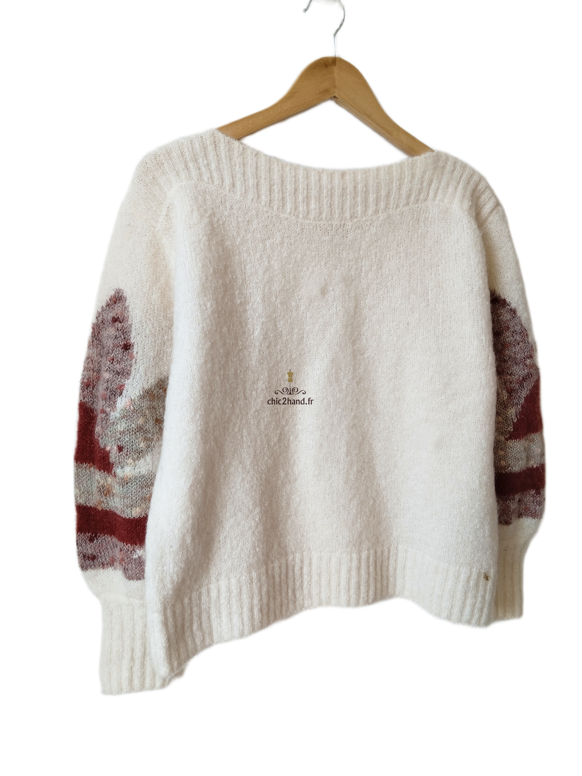 Pull oversize doudou laine mohair Des Petits Hauts Ares blanc fleuri T0 Neuf – Image 3