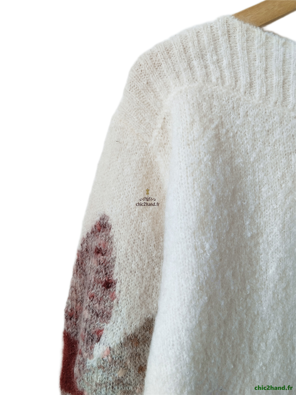 Pull oversize doudou laine mohair Des Petits Hauts Ares blanc fleuri T0 Neuf – Image 4