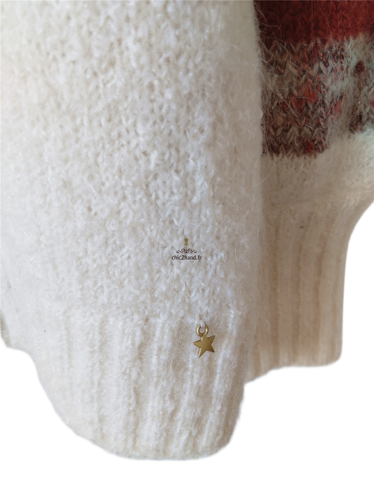 Pull oversize doudou laine mohair Des Petits Hauts Ares blanc fleuri T0 Neuf – Image 5