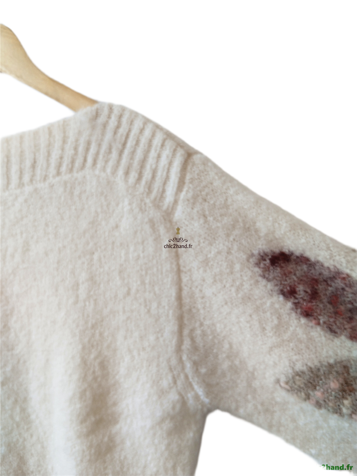 Pull oversize doudou laine mohair Des Petits Hauts Ares blanc fleuri T0 Neuf – Image 6