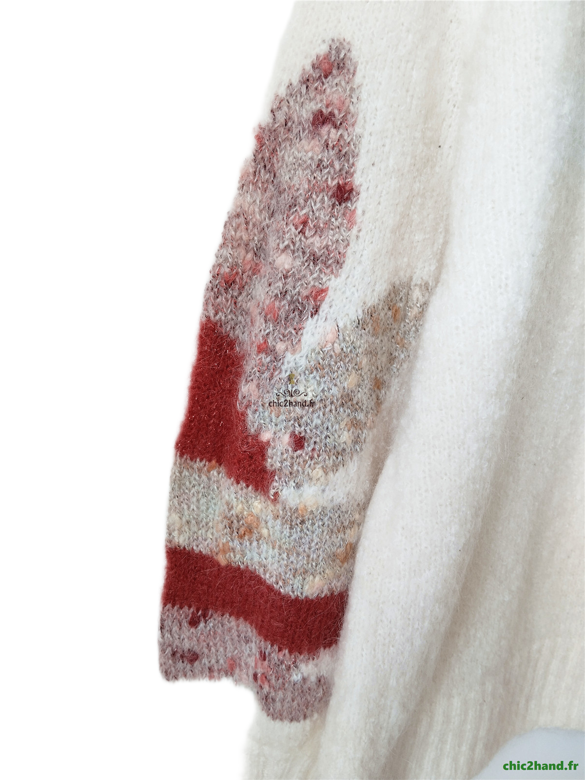 Pull oversize doudou laine mohair Des Petits Hauts Ares blanc fleuri T0 Neuf – Image 7