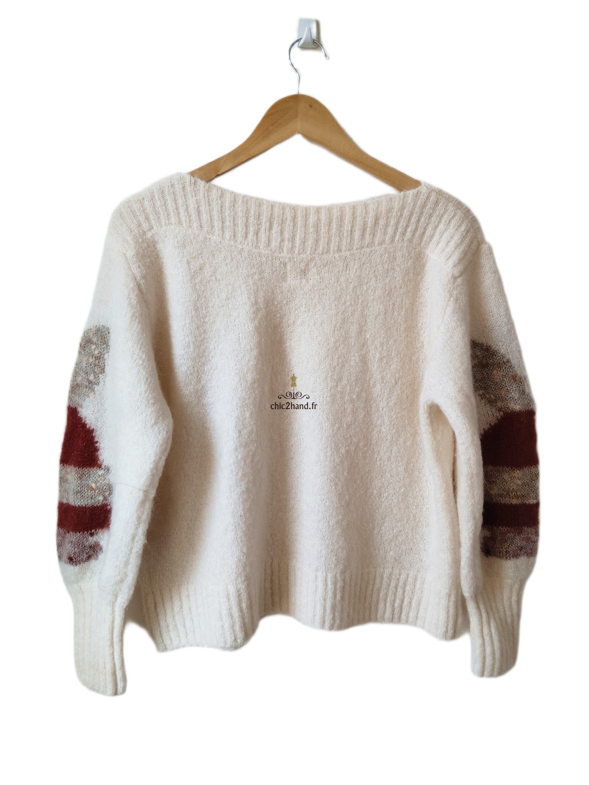 Pull oversize doudou laine mohair Des Petits Hauts Ares blanc fleuri T0 Neuf – Image 8