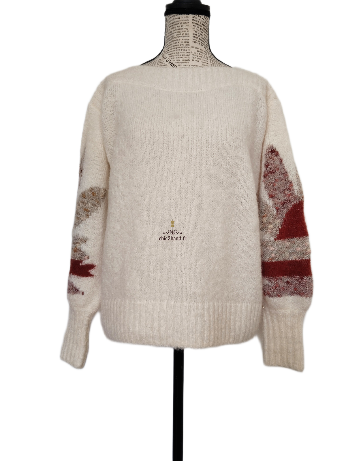Pull oversize doudou laine mohair Des Petits Hauts Ares blanc fleuri T0 Neuf – Image 9