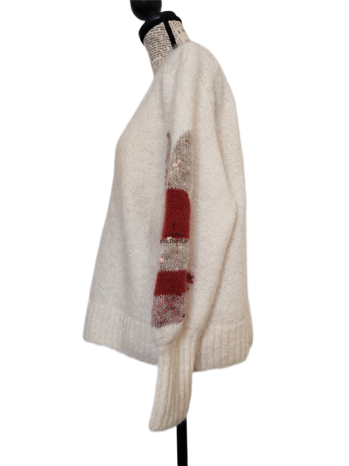 Pull oversize doudou laine mohair Des Petits Hauts Ares blanc fleuri T0 Neuf – Image 10