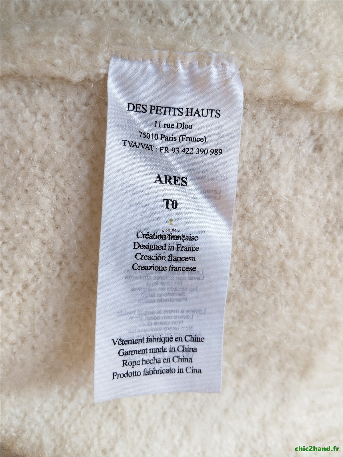 Pull oversize doudou laine mohair Des Petits Hauts Ares blanc fleuri T0 Neuf – Image 14
