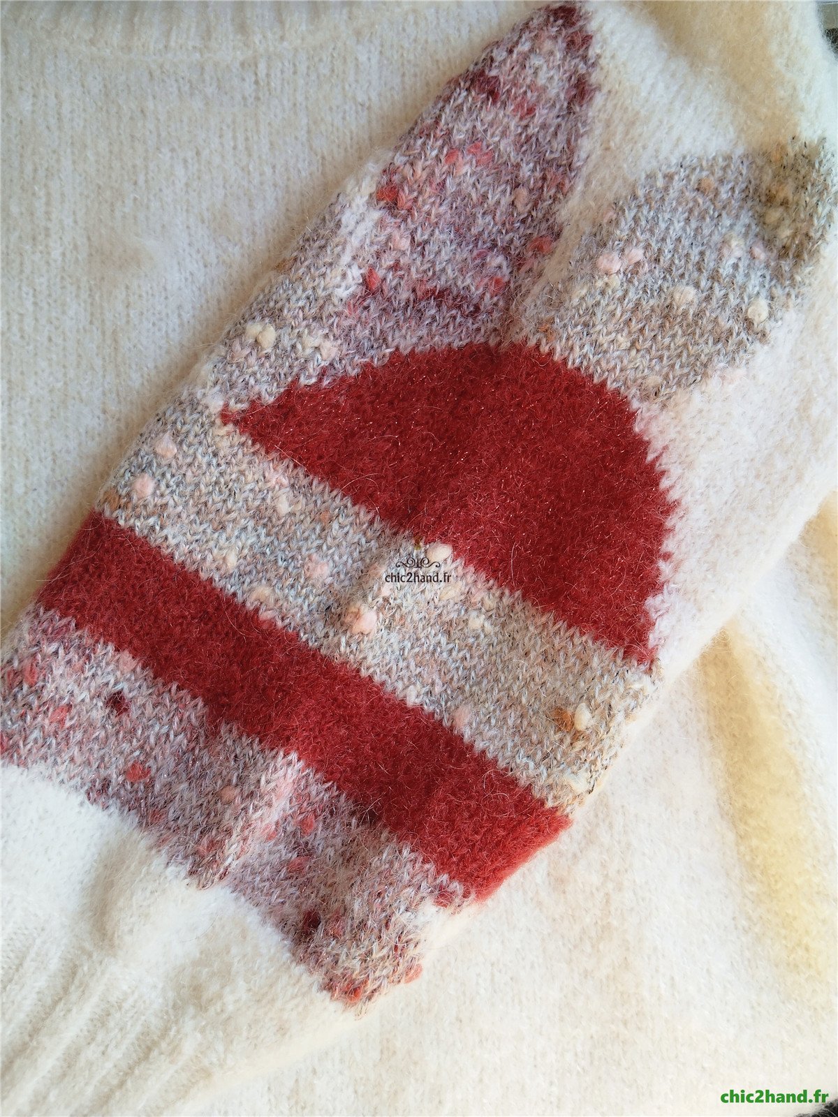 Pull oversize doudou laine mohair Des Petits Hauts Ares blanc fleuri T0 Neuf – Image 12