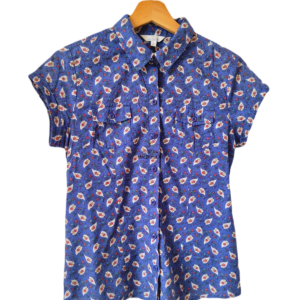 Chemisier blouse manches courtes 100% coton AZ collection T1 S bleu fleuri
