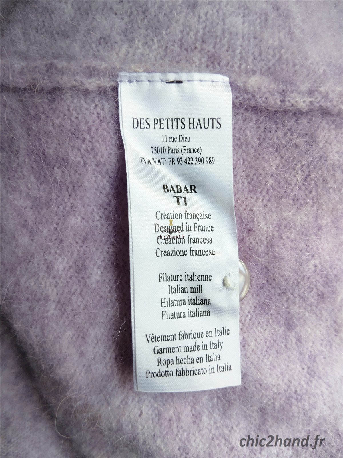 Gilet cardigan doudou Des Petits Hauts Babar laine alpaga T1 violet mauve Excellent état – Image 12