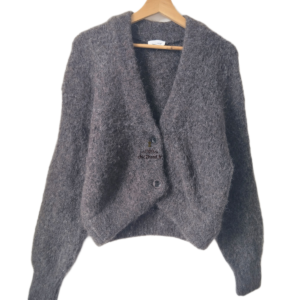 Gilet cardigan oversize poilu doudou 51% alpaga American Vintage bac19a XS S marron noisette Neuf