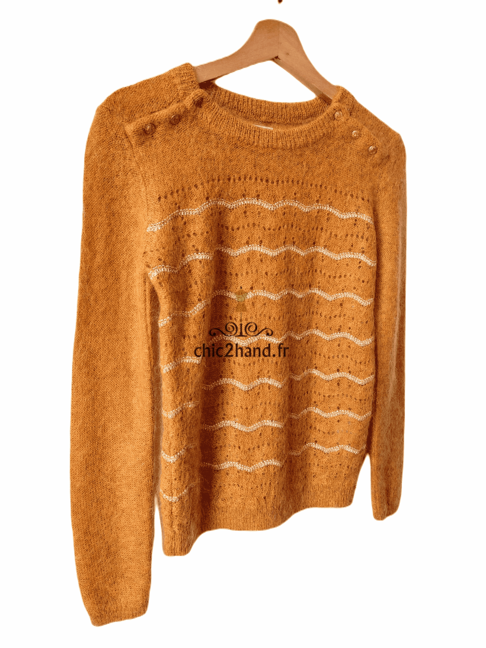 Pull kid mohair lurex ajouré Des Petits Hauts XS modèle barbara couleur doré – Image 6
